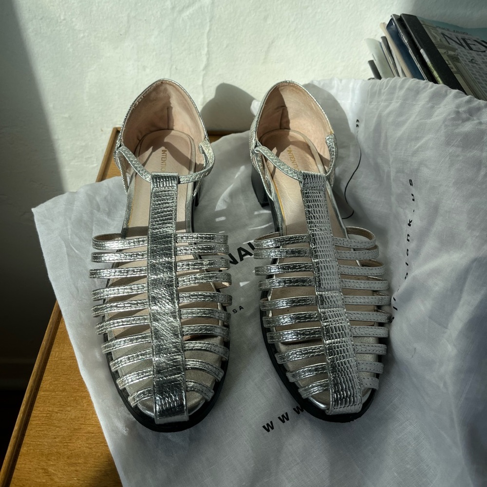 Intentionally blank silver embossed fisherman sandal